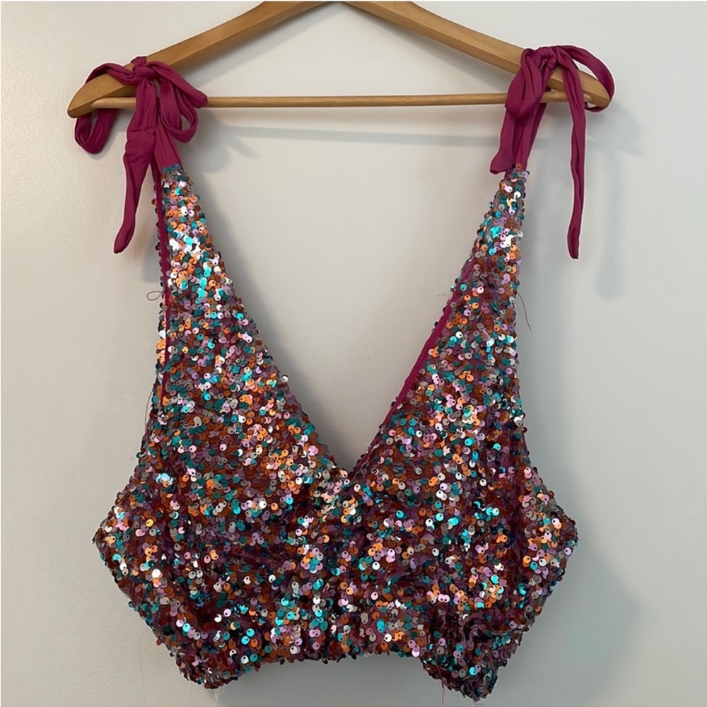 Free People Pink and Orange Sequin Bra